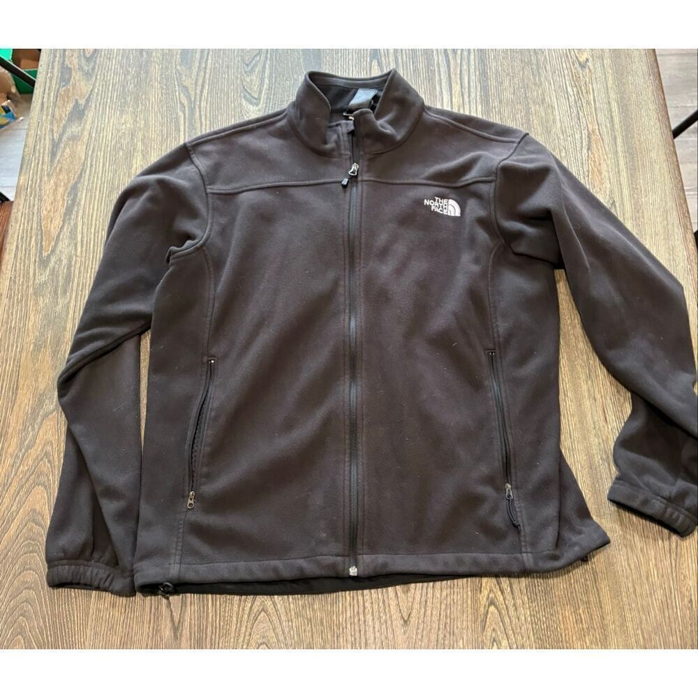 The North Face Mens Full Zip Fleece Jacket Embroidered Logo High Neck Black Sz X